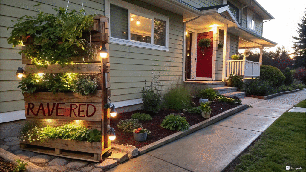 Curb appeal upgrades - vertical herb garden and door transformation"