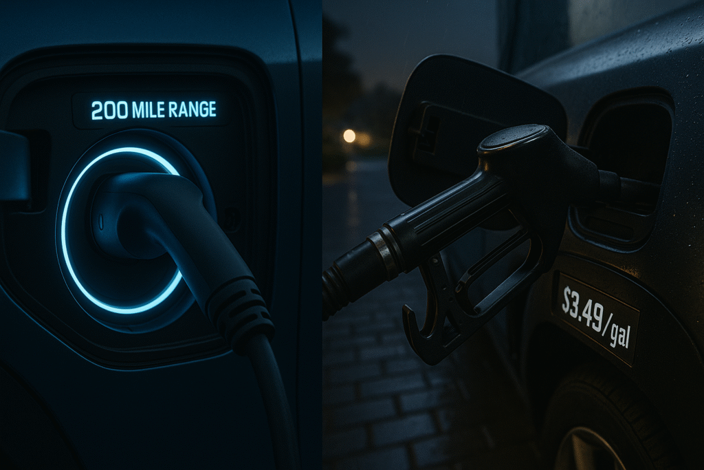 Electric vehicle vs gasoline car charging and fueling comparison