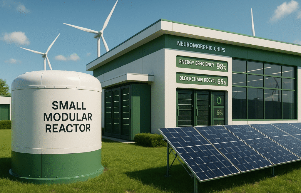 Sustainable data center with nuclear-solar power and neuromorphic computing